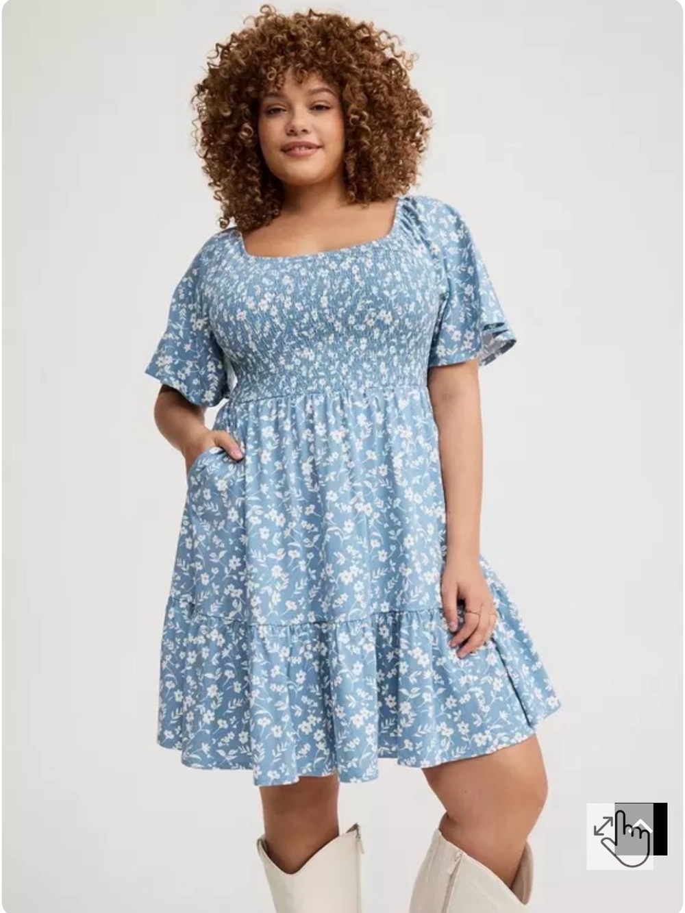 Torrid Light Blue Smocked Ditsy Floral Cottage Core Skater Mini Dress Size 2X